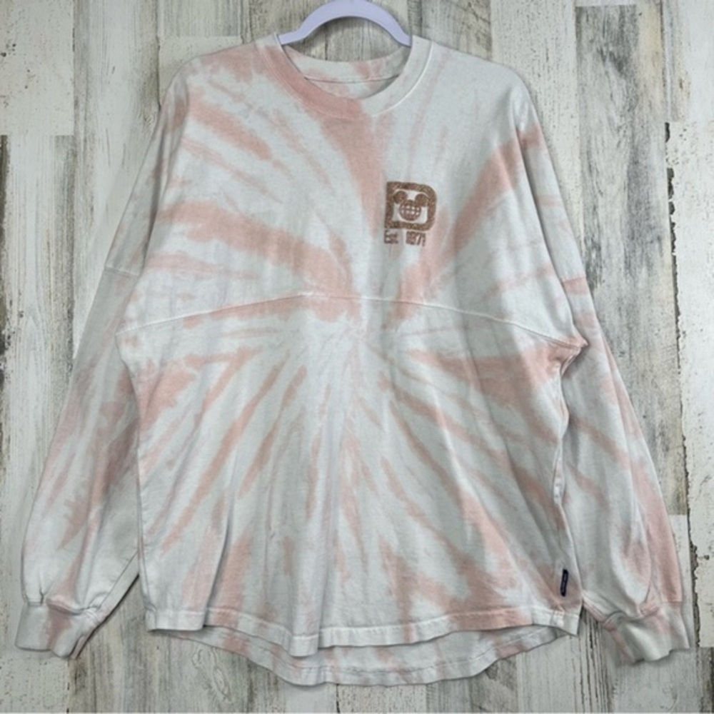 Disney Parks Spirit Jersey Sweater Size Medium Rose Gold Pink Tie Dye‎ Resort